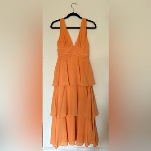 Celebration Time Emerald ORANGE Sleeveless Tiered Midi Dress